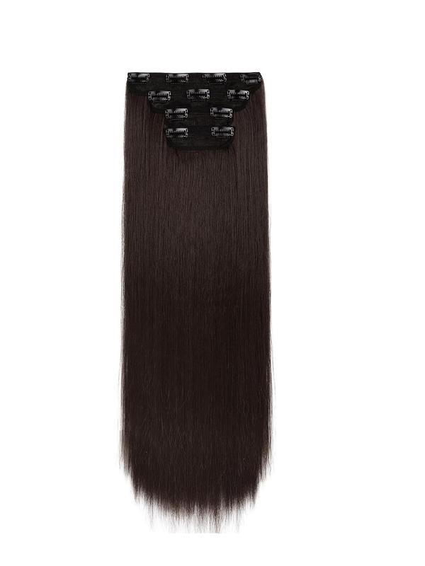 28 Inch Long Clip in Hair Extensions, 2024 New Natural Straight Beginners Glueless Hairpieces, Full Head Synthetic Fiber Hair Extensions for Women