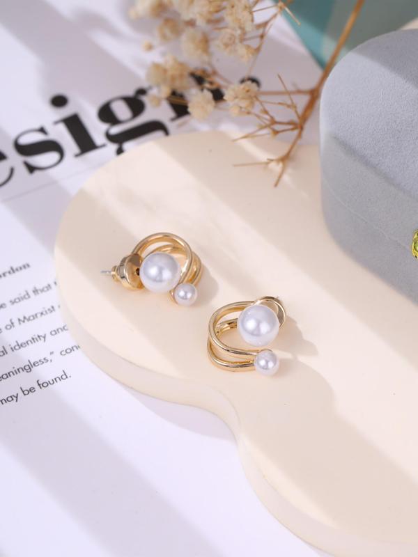 Women's Elegant Faux Pearl Decorated Stud Earrings (1 Pair), Exquisite Trendy Stud Earrings, Fashionable Jewelry for Women for Daily & Party Decoration