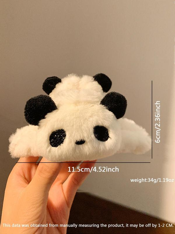 Cute Panda Design Fluffy Plush Hair Claw, Fashionable Hair Accessories for Women & Girls, Minimalist Headwear Suitable for Thick Hair