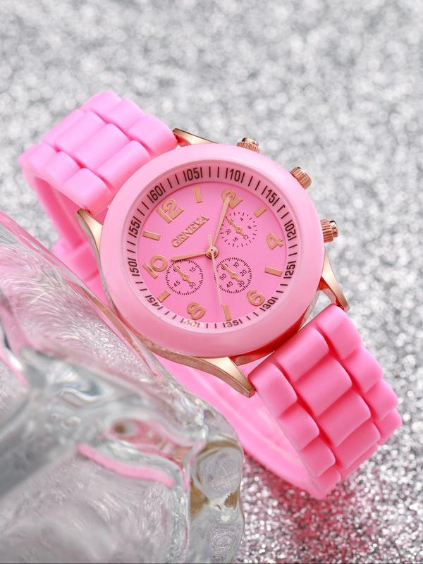 Fashion Round Dial Quartz Watches & Heart Charm Bracelets Set, without Box, Trendy Exquisite Jewelry Set for Birthday Gift