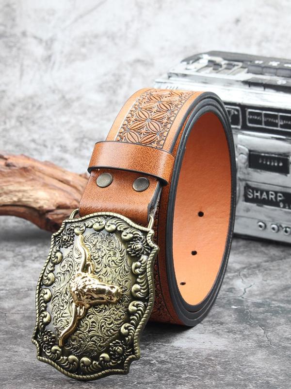 Western Cow Head Design Buckle Belt, Vintage Style Animal Decor Belt for Men & Women, Fashion Belt for Party, Daily Decor, Trendy  Belt for Birthday Gift