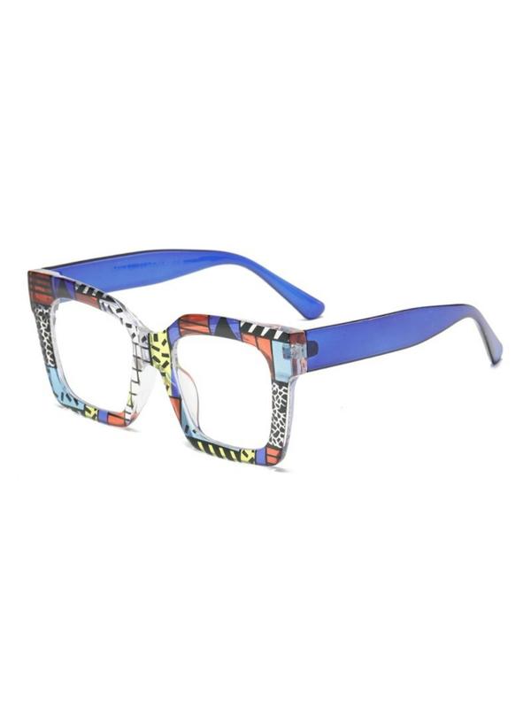 Unisex Vintage Colorblock Square Frame Eyeglasses, Trendy Casual Eyeglasses for Everyday Use, Fashion Accessories for Outdoor Activities