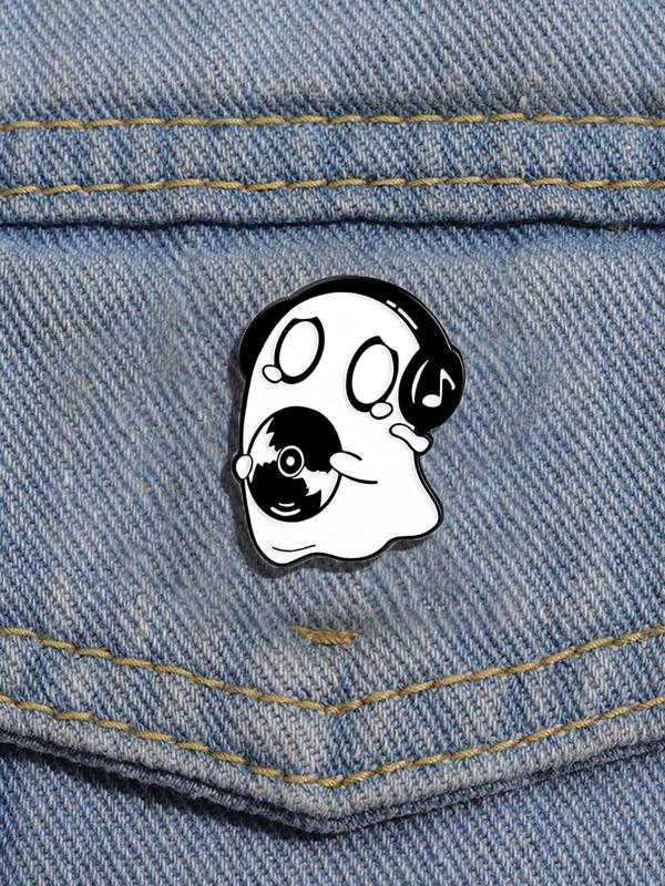 Creative Cartoon Ghost Earphone Design Brooch, Cute Clothes Accessories for Men & Women for Party, Daily Clothing Decor, Trendy All-match Brooch for Birthday Gift