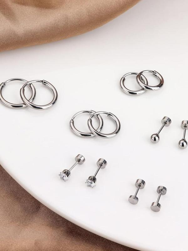 Stainless Steel Earrings, Hoop & Stud Earrings, Fashion Jewelry for Party, Daily Clothing Decor, Trendy All-match & Exquisite Piercing Jewelry for Birthday Gift