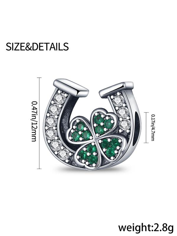 U-shaped Green Four-leaf Clover Design Rhinestone Decorated Charm Bead, Suitable for Jewelry Making&diy Bracelets&necklaces, Fashion Accessories for Women, Luxury Jewelry Gifts