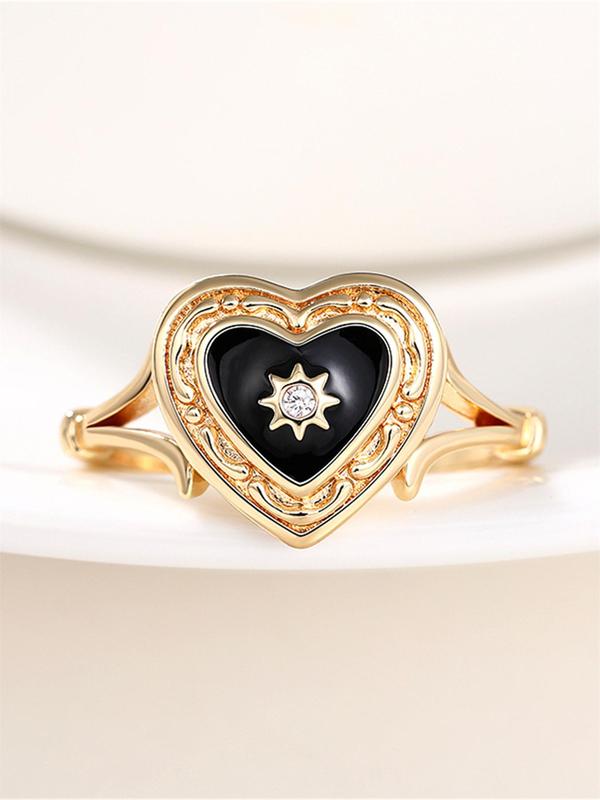 Romantic Heart Design Promise Ring,  Fashion Rhinestone Decorated Hollow out Design Accessories for Wedding Party, Elegant Jewelry for Women