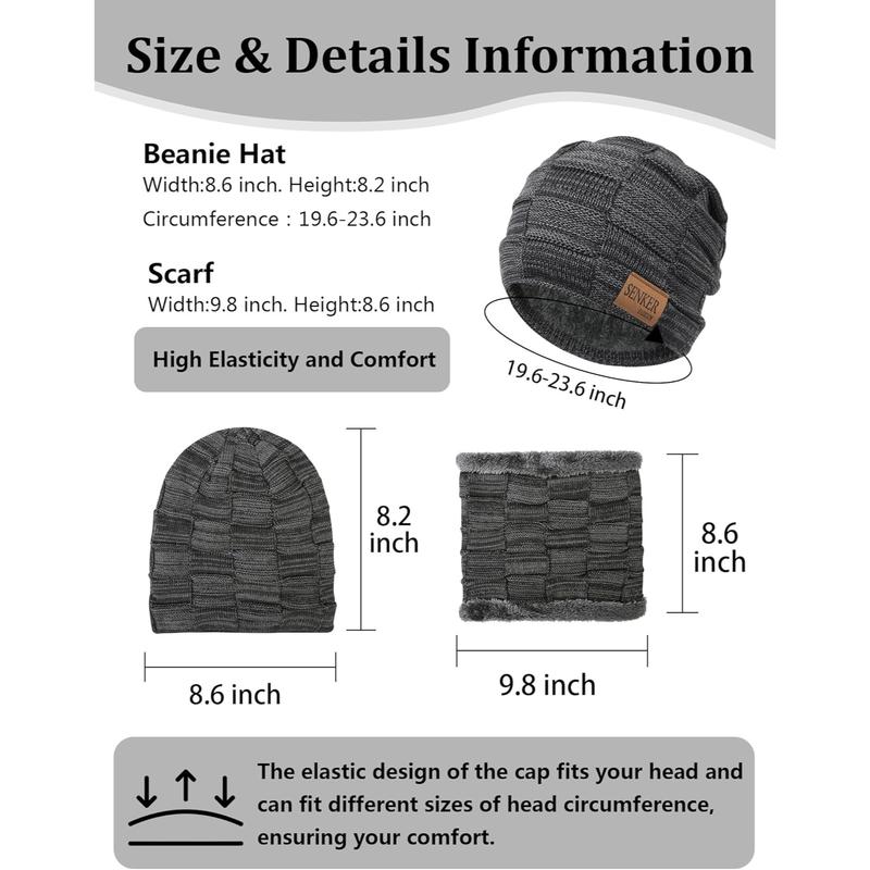 3 Pieces Winter Hat Scarf and Gloves Set for Men and Women, Knit Slouchy Beanie Cap Neck Warmer Screen - Touch Texting Gloves