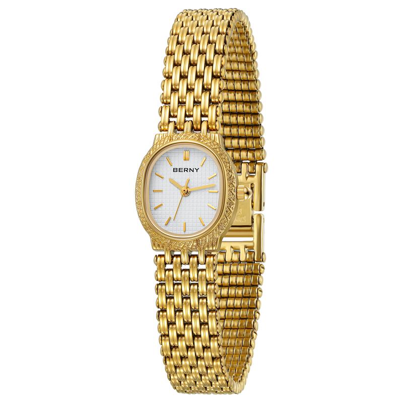 BERNY Women's Vintage Gold Bracelet Watch - Elegant Stainless Steel Mini Quartz Wristwatch, 3ATM Waterproof, High-Quality Classic Fashion Watch for Women