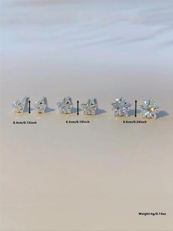 3 Pairs Multiple Size Rhinestone Decor Star Design Stud Earrings, Simple Matching Earrings for Everyday Use, Fashion Accessories for Women for Gift