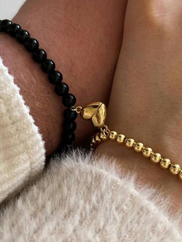 Couple Half Heart & Star Design Tiered Layer Magnetic Bracelet, Fashion All-match Zinc Alloy Jewelry, Daily Clothing Decoration, Streetwear Accessory