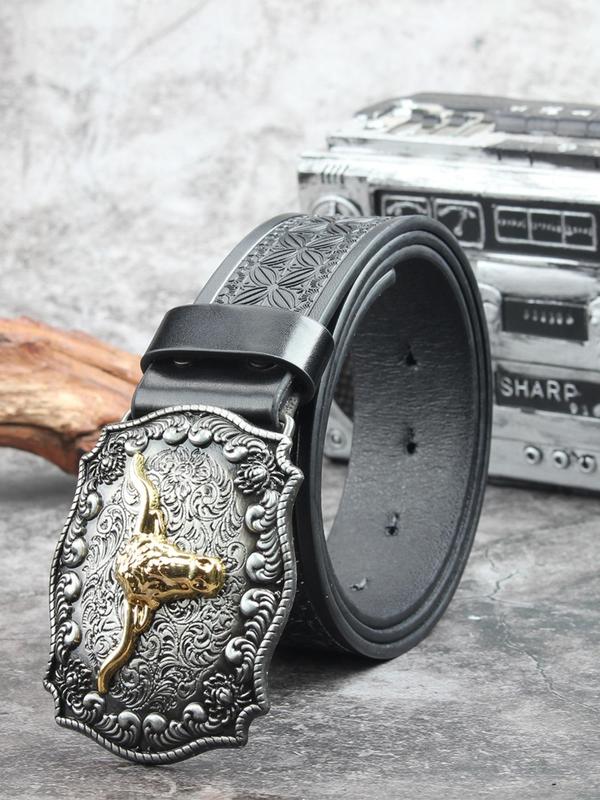 Western Cow Head Design Buckle Belt, Vintage Style Animal Decor Belt for Men & Women, Fashion Belt for Party, Daily Decor, Trendy  Belt for Birthday Gift