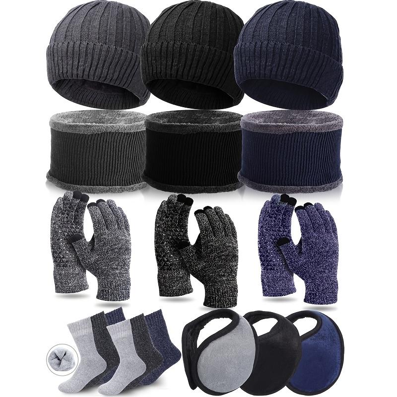 15-Piece Set Winter Essential Suit: Touch Screen Compatible Hat, Scarf, Gloves and Neck Scarf with Fleece Lining-Men's Comfortable Polyester Blend