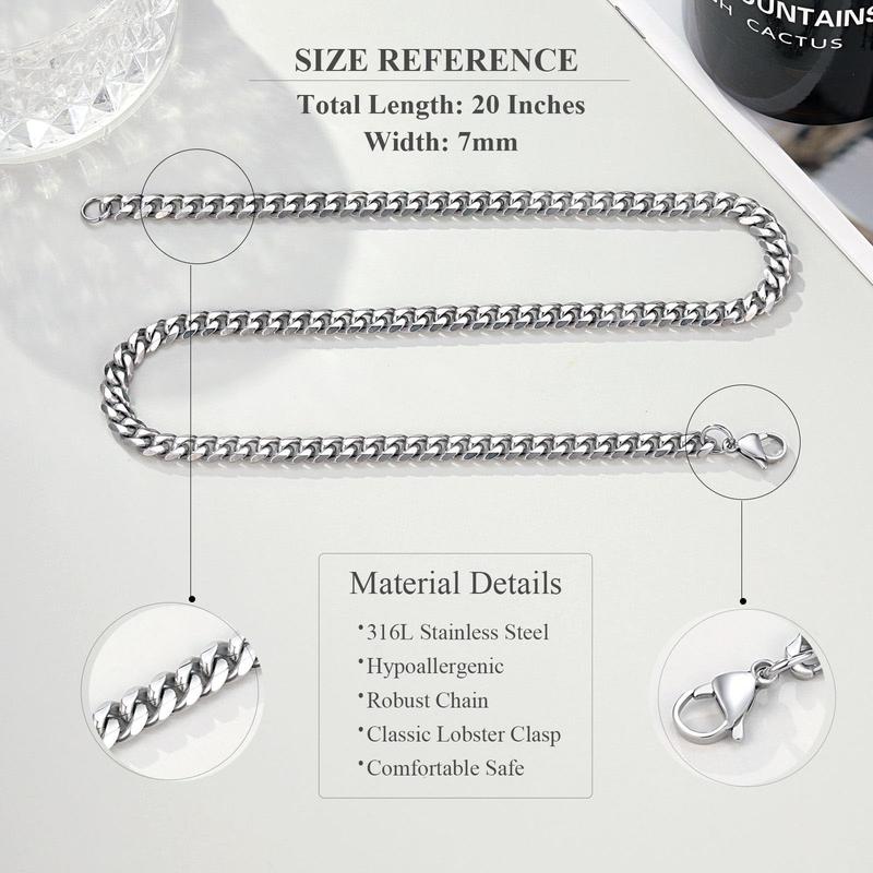 Stainless Steel Mens Cuban Link Chain 20 Inches Promise Necklace for Him Men Birthday Christmas Anniversary Valentines Day Gift Ideas