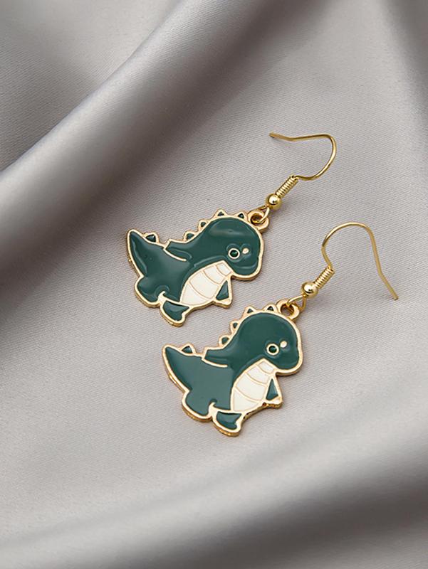 Cute Cartoon Dinosaur Design Dangle Earrings, 1 Pair Novelty Animal Theme Pendant Earrings, Fashionable Alloy Jewelry for Parties, Daily Clothing Decoration, Gift for Women and Girl