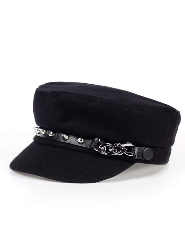 Unisex Casual Simple Style Plain Color Trendy Beret, Elegant Studded Decorated Baseball Cap, Fashionable Hat for Outdoor Activities, Femboy Sissy Goth Outfit