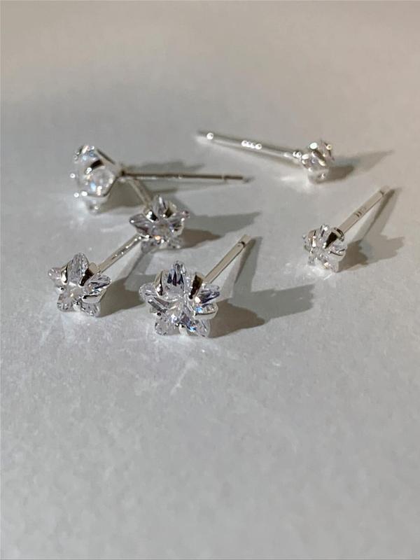 3 Pairs Multiple Size Rhinestone Decor Star Design Stud Earrings, Simple Matching Earrings for Everyday Use, Fashion Accessories for Women for Gift