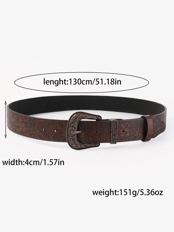 Fashion Floral Pattern Pu Buckle Belt, Vintage Western Belt for Men, Clothes Accessories for Party, Daily Clothing Decor