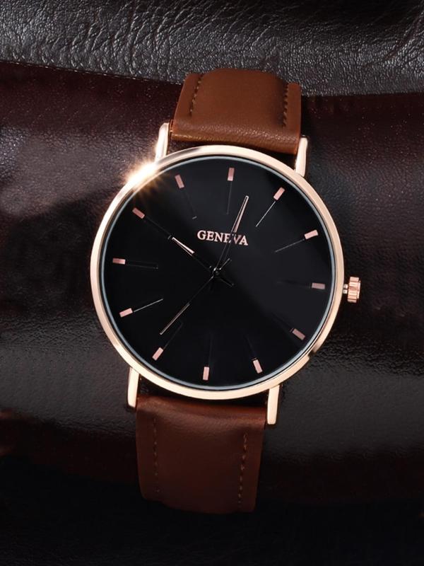 Men's Business Fashion Pu Leather Strap Round Dial Quartz Watch, Elegant All-match Fashion Accessories for Daily Wear, Without Box