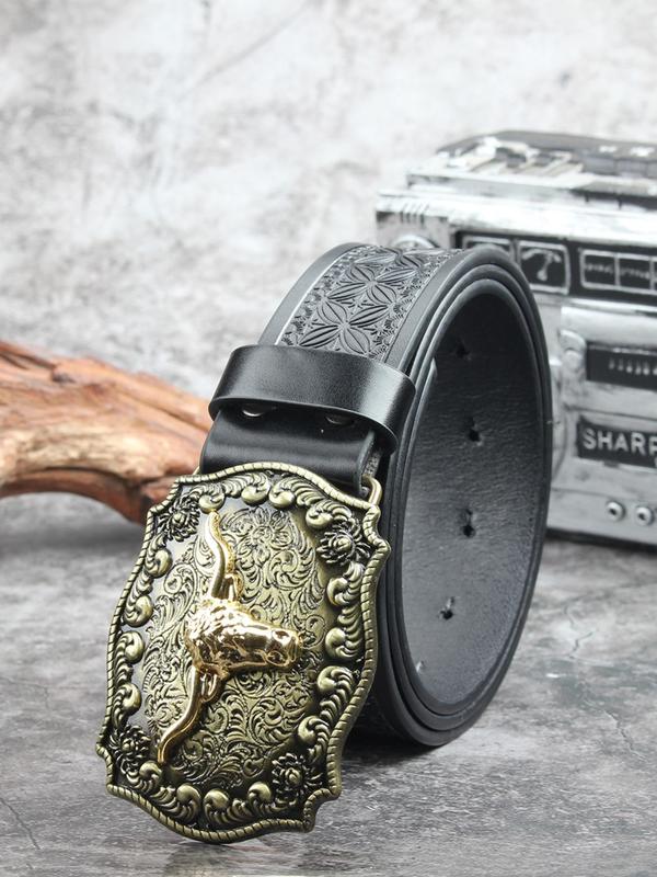 Western Cow Head Design Buckle Belt, Vintage Style Animal Decor Belt for Men & Women, Fashion Belt for Party, Daily Decor, Trendy  Belt for Birthday Gift