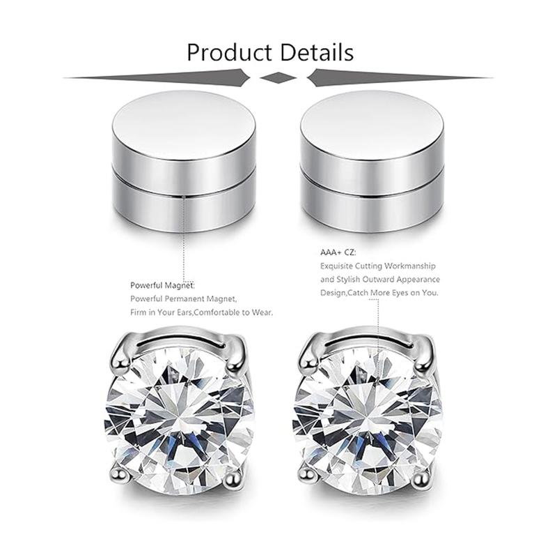 Stainless Steel Magnetic Stud Earrings for Men Women Non Piercing Clip on Earrings 8MM silver bangles