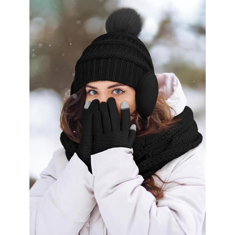 Winter Hat Scarf Gloves Sock and Ear Warmer, Warm Knit Beanie Hat Touch Screen Gloves Set Winter Gifts Neck Scarves for Women