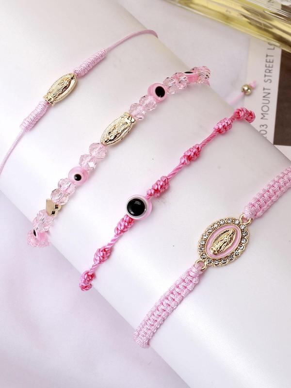 Fall 2024 Boho Rhinestone Decorated Beaded Matching Bracelet As Gift, Y2k Fashion Eye & Bead Design Beaded Bracelet for Women & Girls, Fashion Jewelry Cute Accessories for Beach Party Vacation