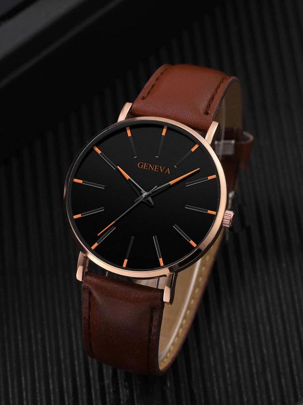 Men's Business Fashion Pu Leather Strap Round Dial Quartz Watch, Elegant All-match Fashion Accessories for Daily Wear, Without Box