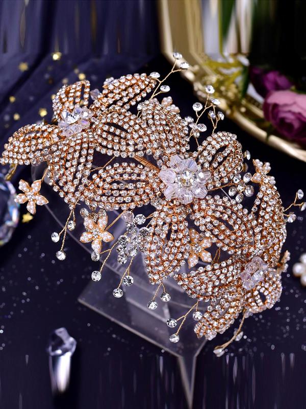 Rhinestone Decorated Flower Design Headband for Wedding,  Bridal Party Favor Hair Accessory, Sparkly Glitter Headwear