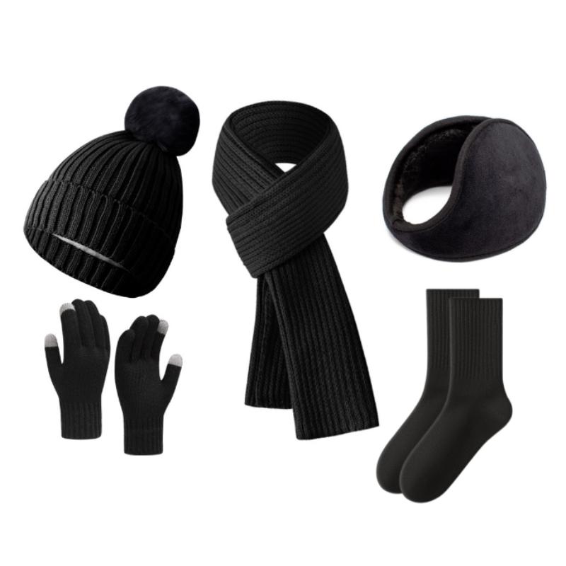 Winter Hat Scarf Gloves Sock and Ear Warmer, Warm Knit Beanie Hat Touch Screen Gloves Set Winter Gifts Neck Scarves for Women