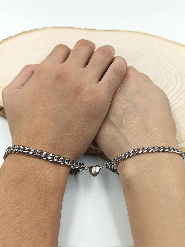 Couple Half Heart & Star Design Tiered Layer Magnetic Bracelet, Fashion All-match Zinc Alloy Jewelry, Daily Clothing Decoration, Streetwear Accessory