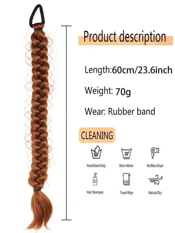 23.6 Inch Long Straight Synthetic Hair Braids, Natural Fluffy Hair Braids with Hair Tie, Synthetic Hair Extensions for Women