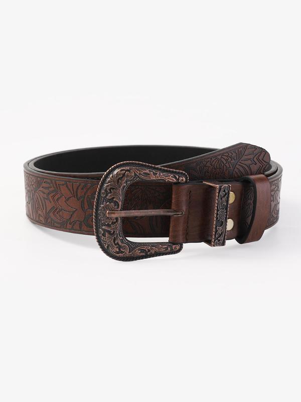 Fashion Floral Pattern Pu Buckle Belt, Vintage Western Belt for Men, Clothes Accessories for Party, Daily Clothing Decor