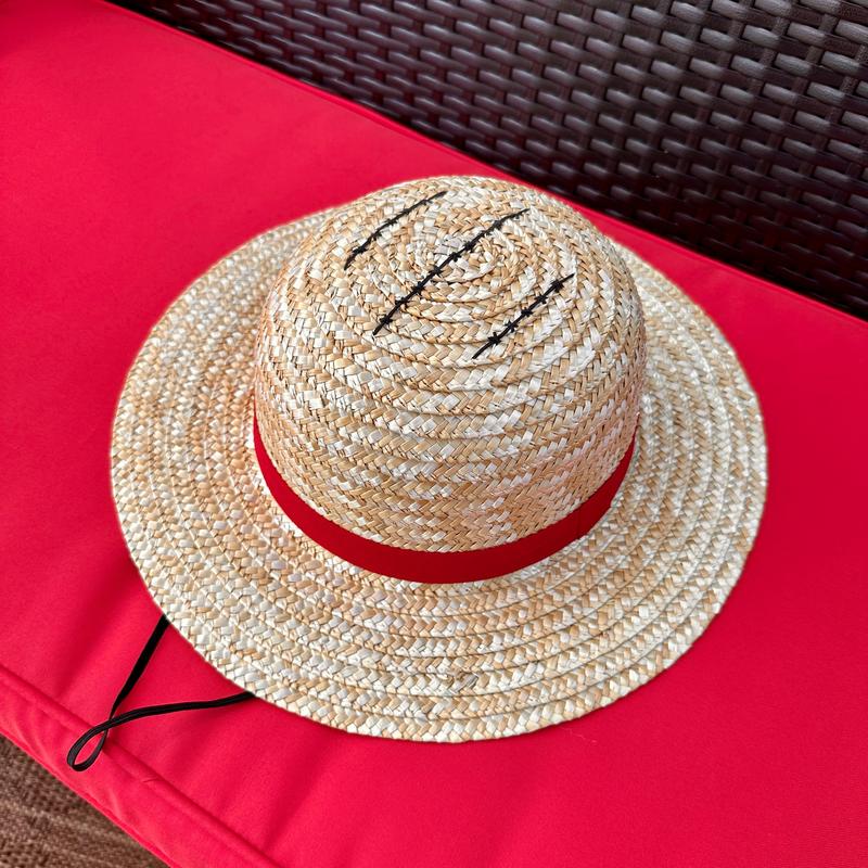 Stitched Luffy Straw Hat, Buggy Claw Marks, Men and Women, One Piece Inspired, Bamboo Material, Anime-Inspired Adventure Accessory, beach hats