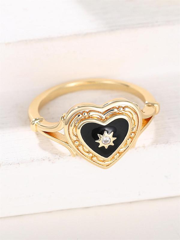 Romantic Heart Design Promise Ring,  Fashion Rhinestone Decorated Hollow out Design Accessories for Wedding Party, Elegant Jewelry for Women