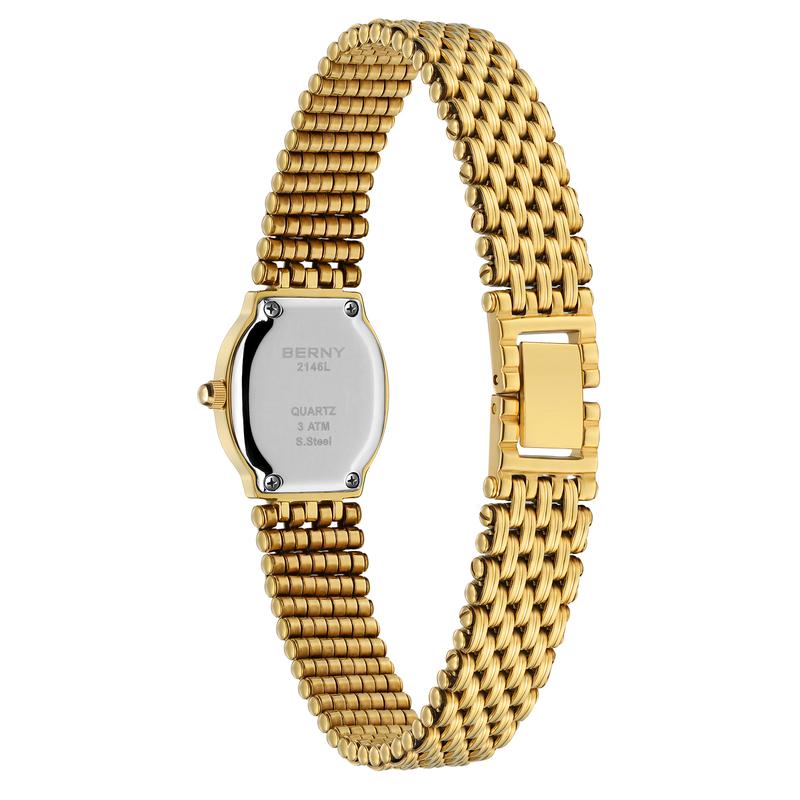 BERNY Women's Vintage Gold Bracelet Watch - Elegant Stainless Steel Mini Quartz Wristwatch, 3ATM Waterproof, High-Quality Classic Fashion Watch for Women