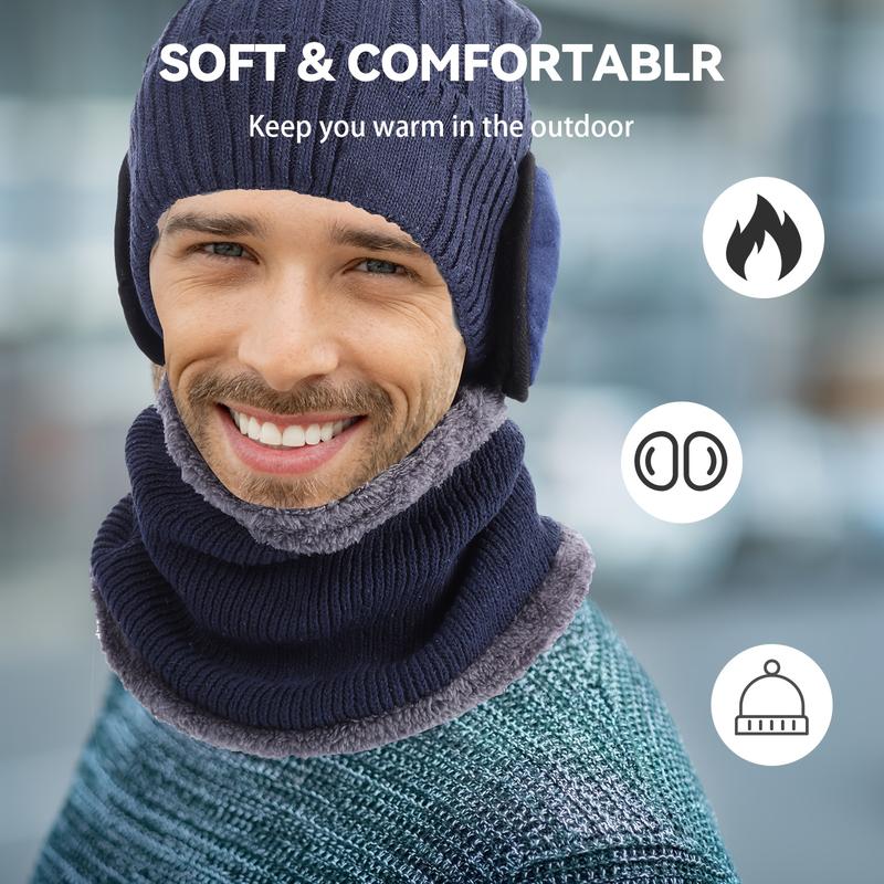 15-Piece Set Winter Essential Suit: Touch Screen Compatible Hat, Scarf, Gloves and Neck Scarf with Fleece Lining-Men's Comfortable Polyester Blend