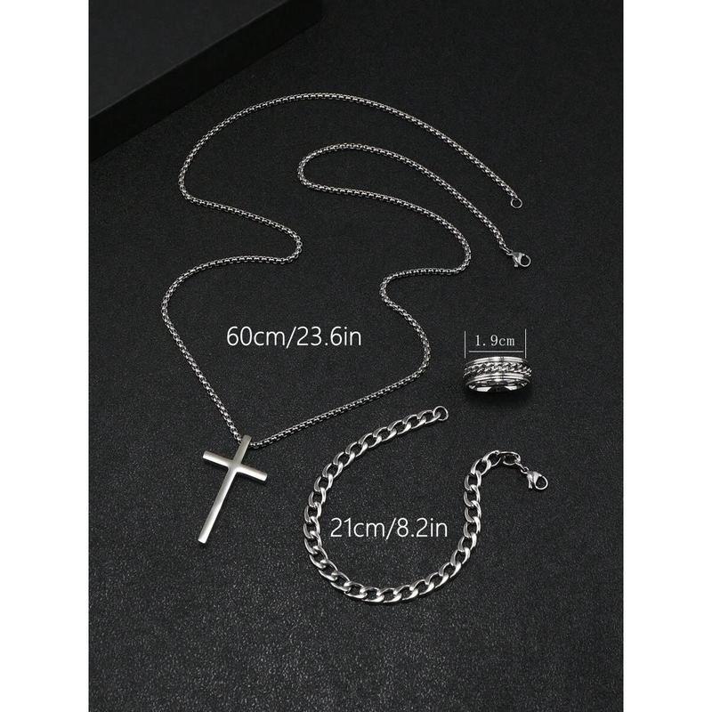 Deluxe Men's Alloy Cross Adornment Set with Ring, Bracelet & Necklace