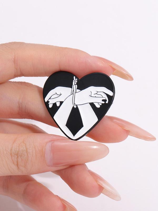 Heart Shaped Brooch, Tied Hand Pattern Alloy Badge, Fashion Clothes Accessories for Women & Men for Party, Daily Clothing Decor