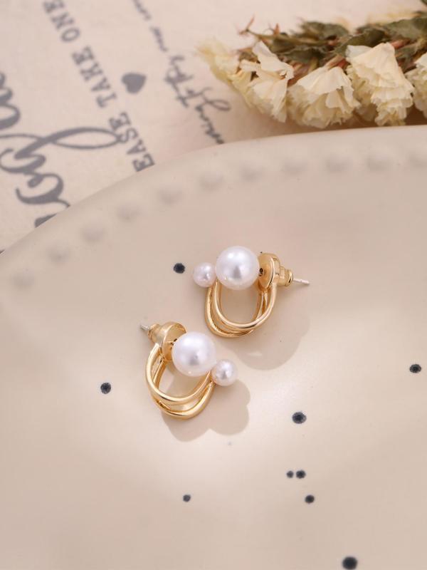 Women's Elegant Faux Pearl Decorated Stud Earrings (1 Pair), Exquisite Trendy Stud Earrings, Fashionable Jewelry for Women for Daily & Party Decoration