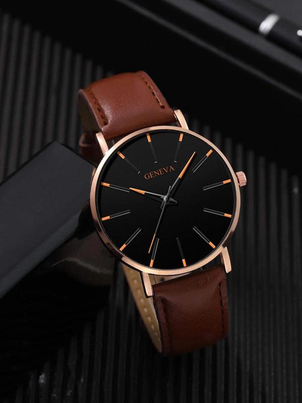 Men's Business Fashion Pu Leather Strap Round Dial Quartz Watch, Elegant All-match Fashion Accessories for Daily Wear, Without Box