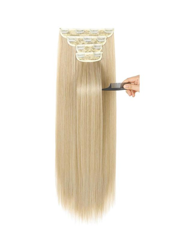 28 Inch Long Clip in Hair Extensions, 2024 New Natural Straight Beginners Glueless Hairpieces, Full Head Synthetic Fiber Hair Extensions for Women