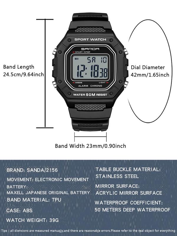 Men's Sporty Digital Watch, Fashionable Digital Watch with Luminous & Waterproof Feature, Trendy Multifunctional Watch for Men As Gift with Box