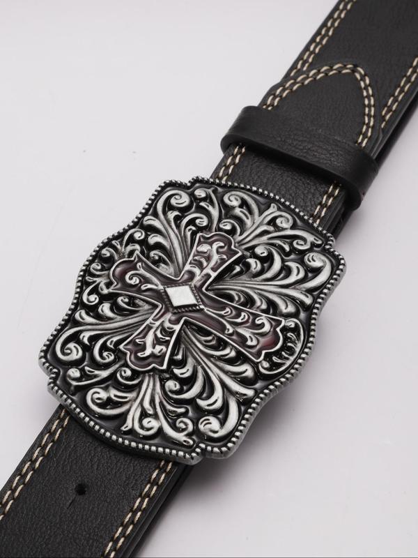 Vintage Cross Design Western Belt, Fashion PU Leather Belt for Women & Men, Casual Retro Accessories for Jeans Trousers for Daily Life