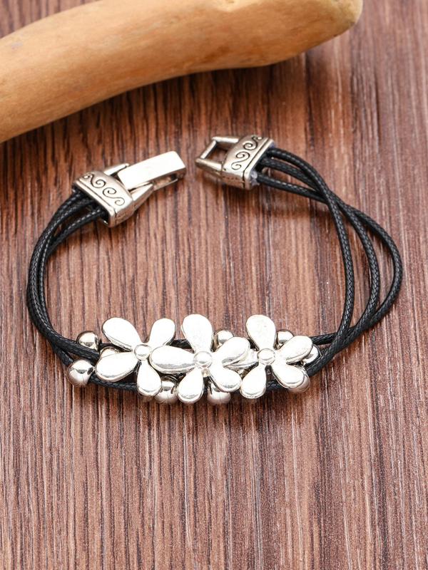 Boho Style Flower Design Bangle, Vintage Retro Multi-layered Bracelet for Women & Girls, Fashion Jewelry for Party, Daily Decor, Trendy All-match & Exquisite Jewelry for Birthday Gift