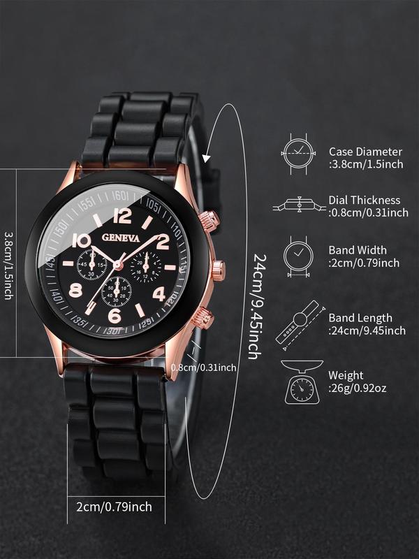 Fashion Round Dial Quartz Watches & Heart Charm Bracelets Set, without Box, Trendy Exquisite Jewelry Set for Birthday Gift