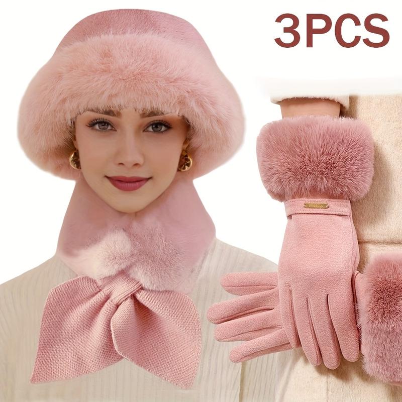 Comfortable 3-Piece Winter Clothes: Windproof Plush Bonnet, Gloves and Scarves-Perfect for Outdoor Activities, Ideal Christmas Gifts