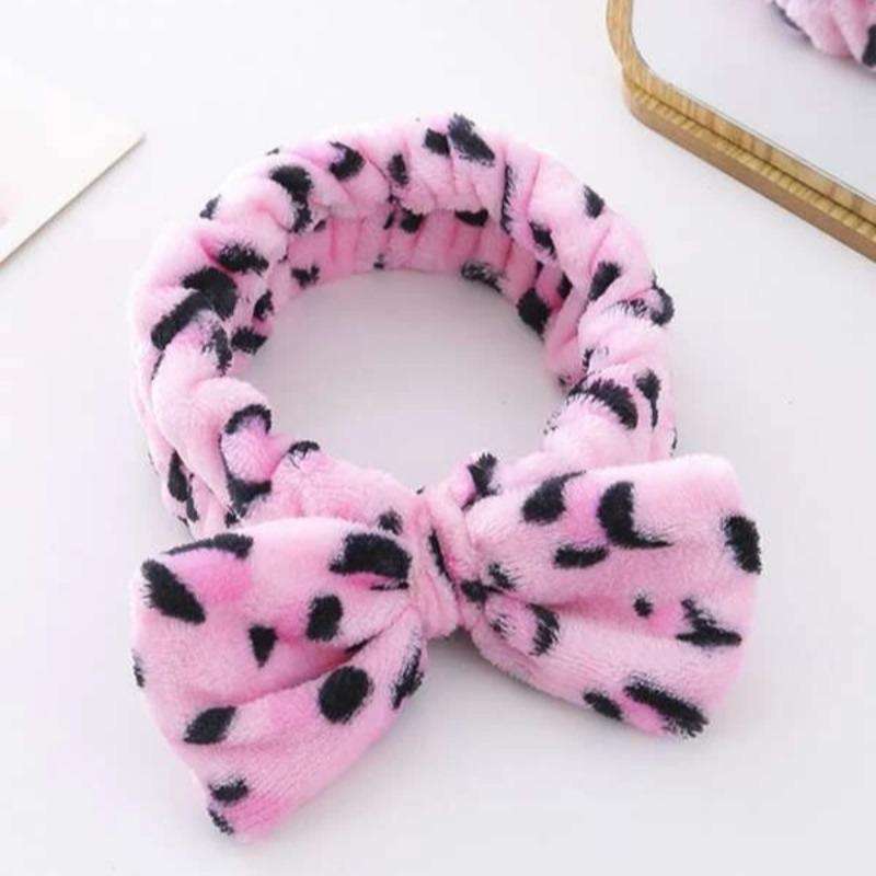 Leopard Print Hair Band, 1 Count Portable Bowknot Design Cute Headband for Face Wash Makeup Women Girls