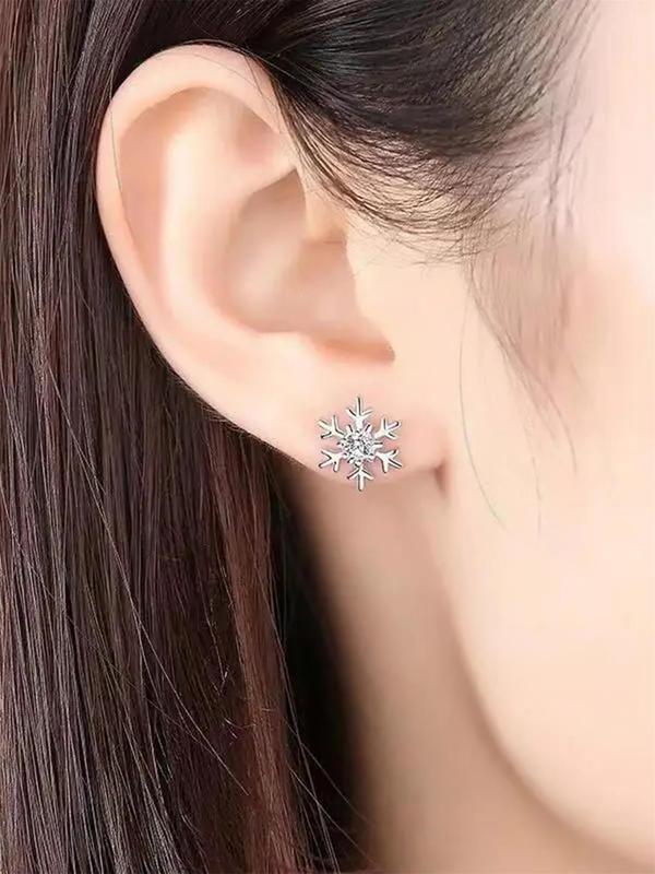 Snowflake Design Rhinestone Decor Stud Earrings, Elegant Jewelry for Women for Party, Daily Clothing Decor, Trendy All-match & Exquisite Jewelry for Birthday Gift