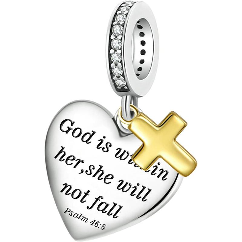 Love Heart Charm Fit for Pandora Charms Bracelet Christian Bible Verse Cross Charm Prayer Faith Religious Jewelry Gifts for Women