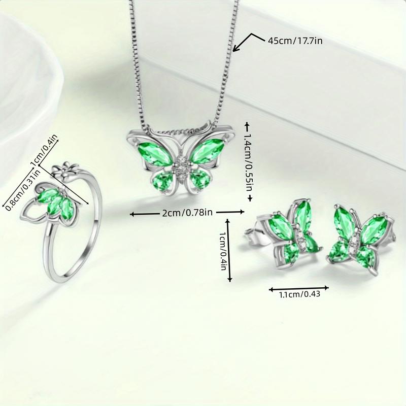 A set of four fashionable butterfly necklace, earrings and rings that are very suitable for daily wear by women. A fashionable jewelry set for gifting